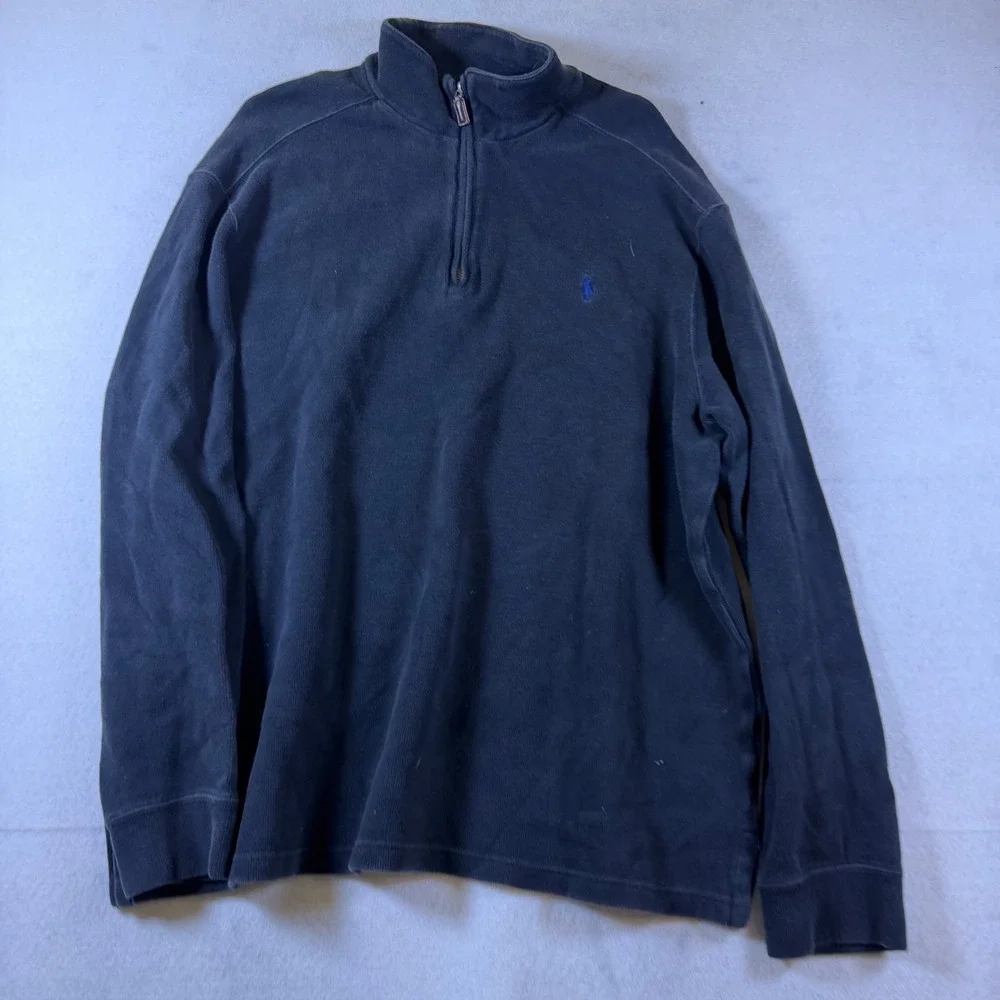 Polo Ralph Lauren‎ Mens XL Black Ribbed Cotton Quarter Zip Pullover Sweater Pony